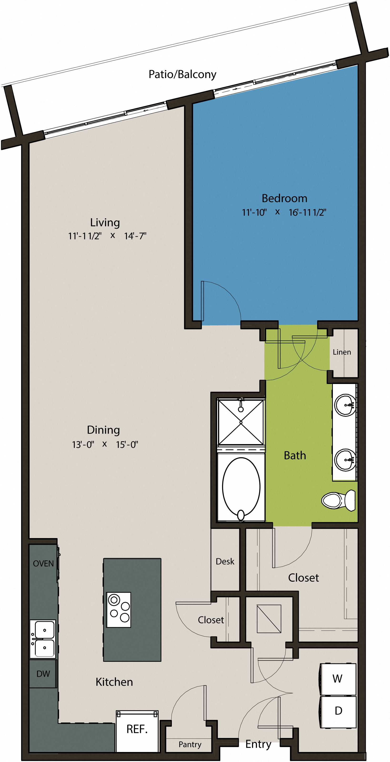 Floor plan layout diagram for 1R